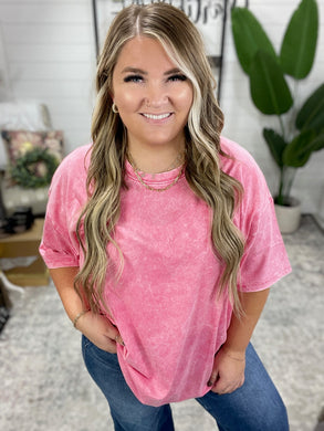 Don't Mind Me Mineral Wash Drop Shoulder Tee in Fuchsia