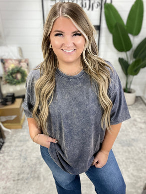 Don't Mind Me Mineral Wash Drop Shoulder Tee in Blackberry