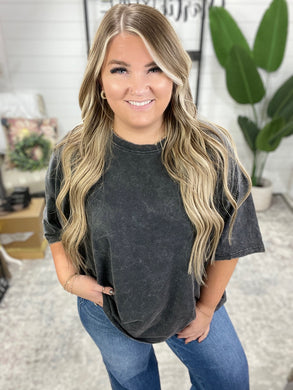 Don't Mind Me Mineral Wash Drop Shoulder Tee in Ash Black