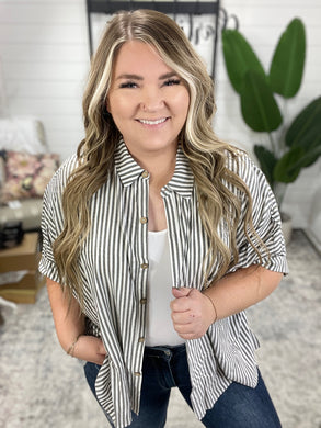 Boxy Striped Button Up in Black