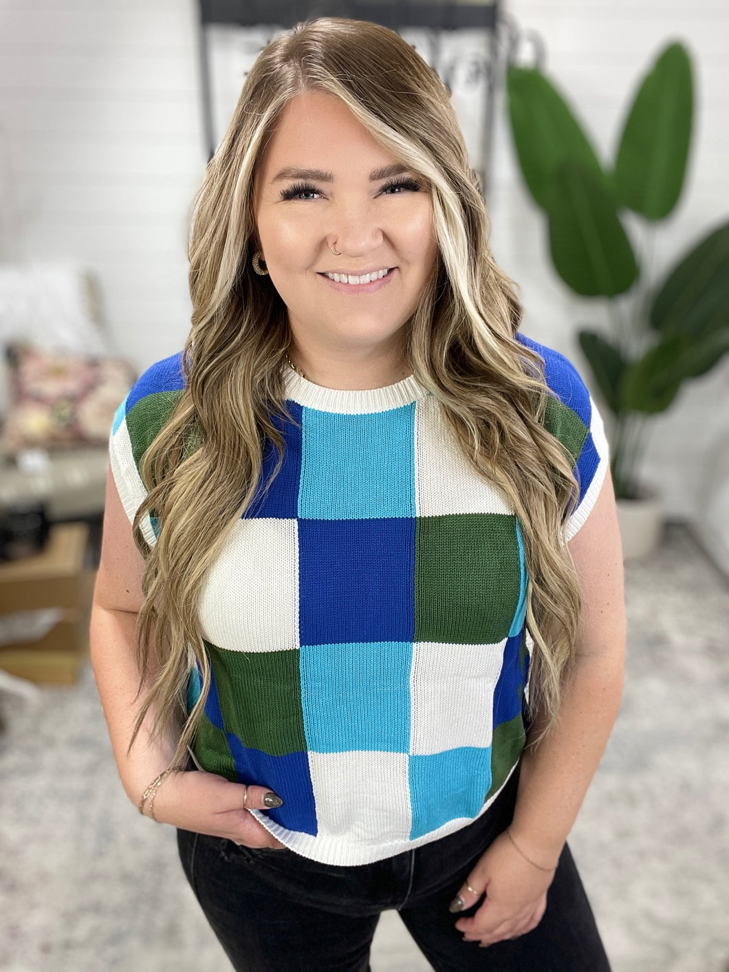 Disco Darling Checkered Sleeveless Sweater