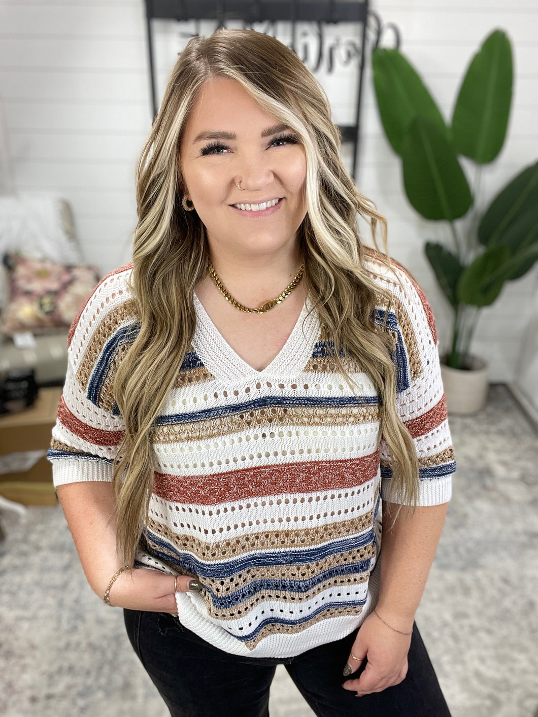 Don't Leave Me Out Striped V-Neck Top