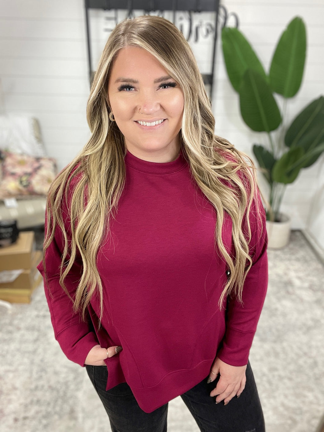 Relaxed Scuba Pullover in Cabernet