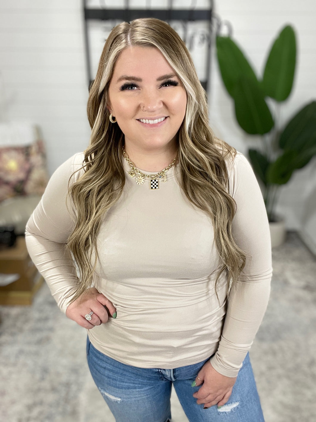 Basically Perfect Brushed Microfiber Tee in Sand Beige