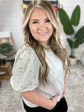 Load image into Gallery viewer, Diamonds and Pearls Puff Sleeve Top in Light Grey