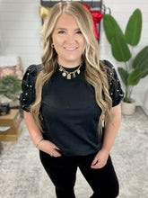 Load image into Gallery viewer, Diamonds and Pearls Puff Sleeve Top in Black