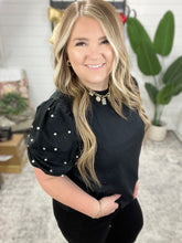 Load image into Gallery viewer, Diamonds and Pearls Puff Sleeve Top in Black