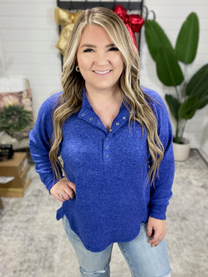 Keeping it Real Brushed Melange Hacci Long Sleeve Tee in Bright Blue