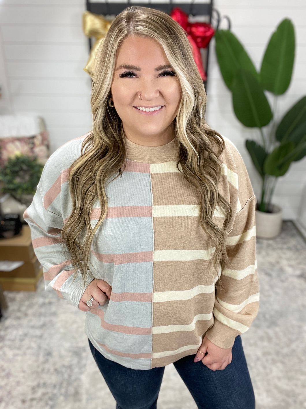 Exceptional Thought Striped Patchwork Sweater