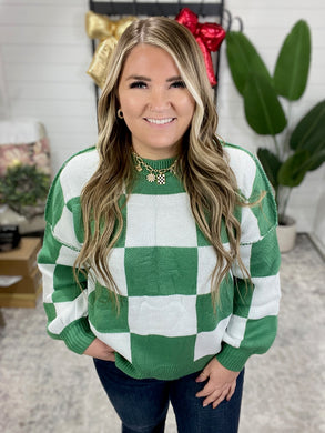 Check Yourself Checkered Sweater in Green