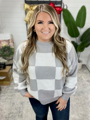 Check Yourself Checkered Sweater in Grey