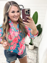 Load image into Gallery viewer, Sky Blue Mint Neon Pink Floral Gabby Top
