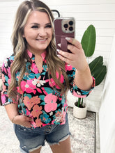 Load image into Gallery viewer, Neon Floral Black Gabby Top