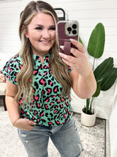 Load image into Gallery viewer, Lizzy Cap Sleeve Top in Mint and Pink Leopard