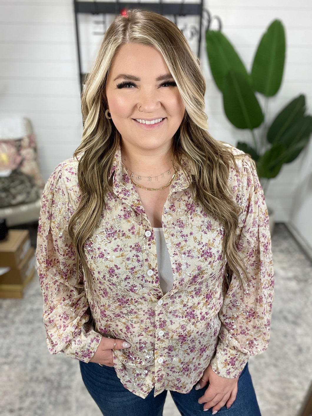 You and I Connect Floral Button Up Blouse