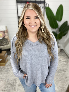 Basically Freezing Brushed Hacci Top in Heather Grey