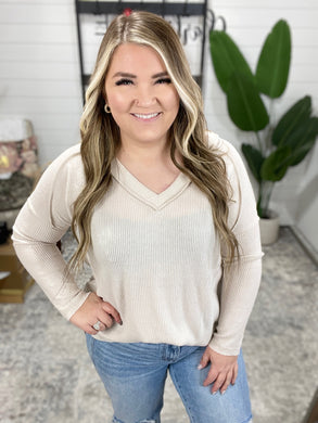 Basically Freezing Brushed Hacci Top in Sand Beige