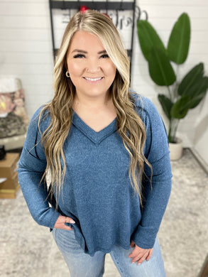 Basically Freezing Brushed Hacci Top in Dusty Blue