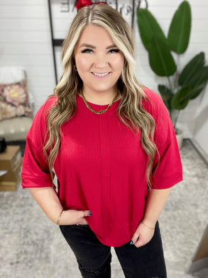 I'll Never Forget Ribbed Dolman Sleeve Top in Red