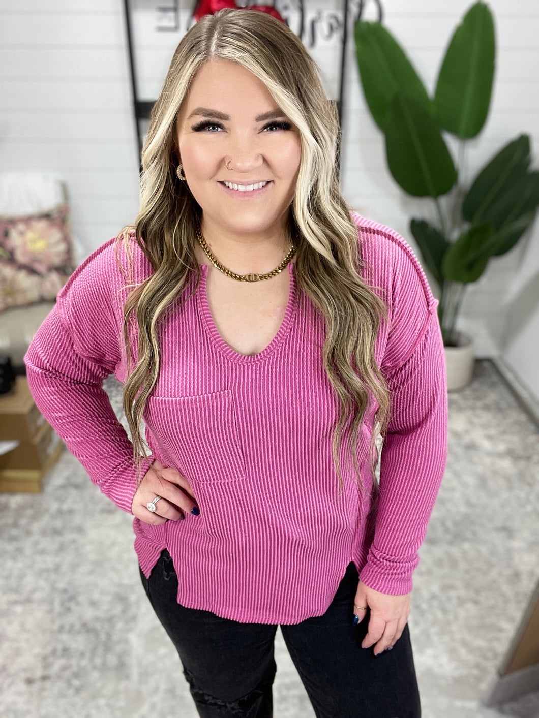 Kinda Sorta Ribbed Top in Magenta