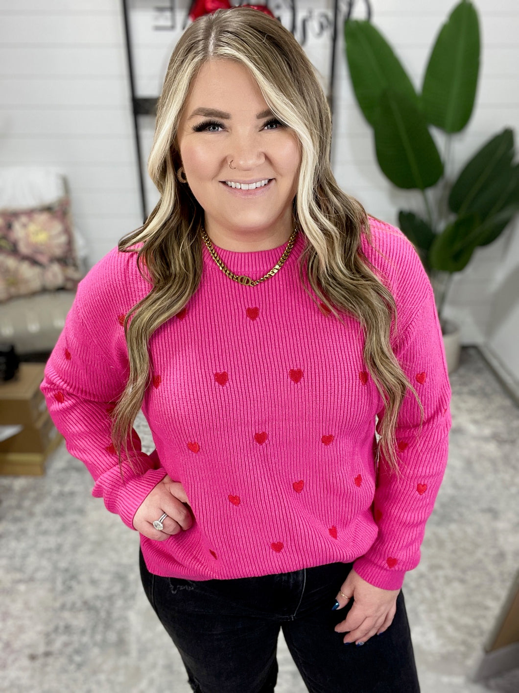 Heart Embroidered Crewneck Sweater