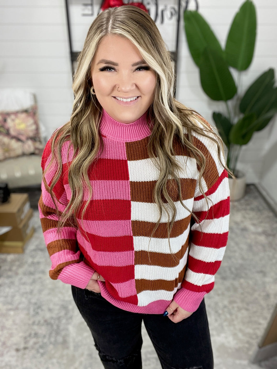 In Your Lane Color Blocked Stripe Sweater