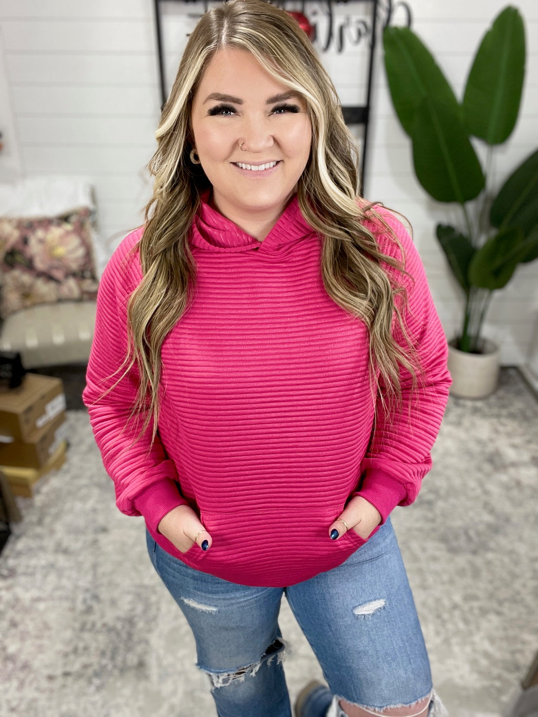 Crosswalk Textured Hoodie in Rose