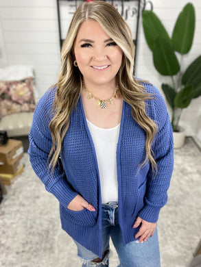 Everything Layer Waffle Knit Open Front Cardigan in Marlin