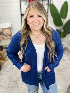 Everything Layer Waffle Knit Open Front Cardigan in Light Navy