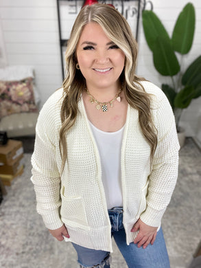 Everything Layer Waffle Knit Open Front Cardigan in Ivory