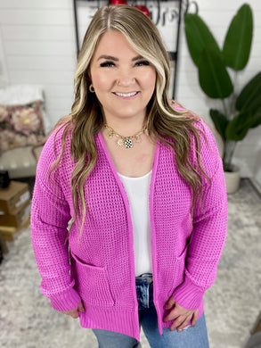 Everything Layer Waffle Knit Open Front Cardigan in Bright Mauve