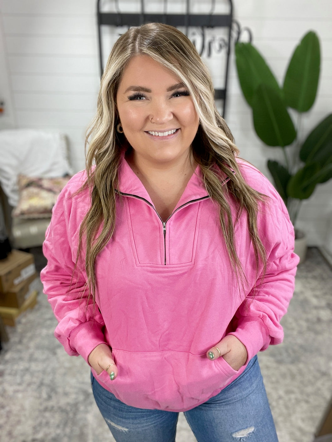 Bonbon Delight Half Zip Pullover in Pink