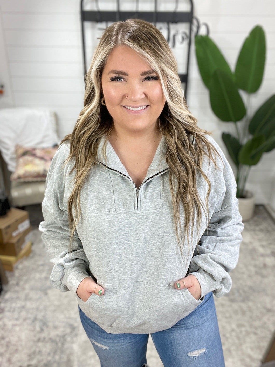 Bonbon Delight Half Zip Pullover in Grey