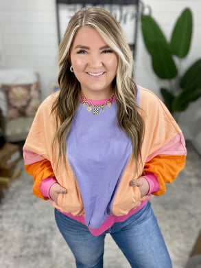 Blockbuster Color Block Pullover in Muted