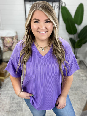 Just a Casual Girly V-Neck Basic Tee in Tropical Violet