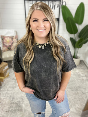 Casual Basic Drop Shoulder Oversized Tee in Ash Black