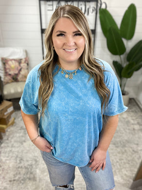 Casual Basic Drop Shoulder Oversized Tee in Deep Sky