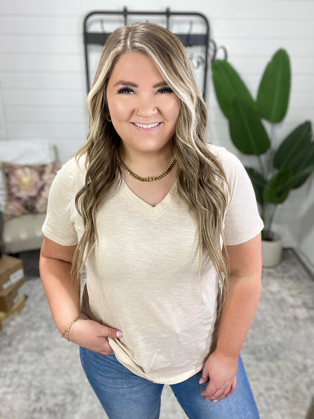 I Don't Have to Choose V-Neck Tee in Oatmeal