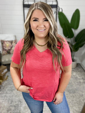 I Don't Have to Choose V-Neck Tee in Hot Coral