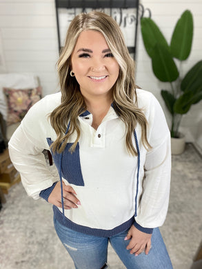 Here for Now Color Block Hoodie in Blue