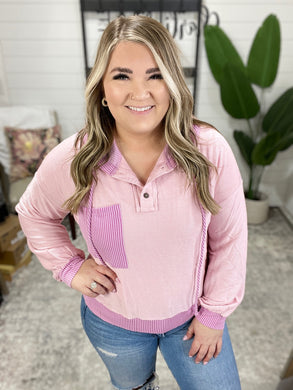 Here for Now Color Block Hoodie in Pink