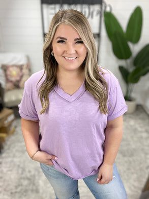 Basic Instinct Drop Shoulder V-Neck Tee in Lilac
