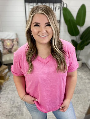 Basic Instinct Drop Shoulder V-Neck Tee in Pink