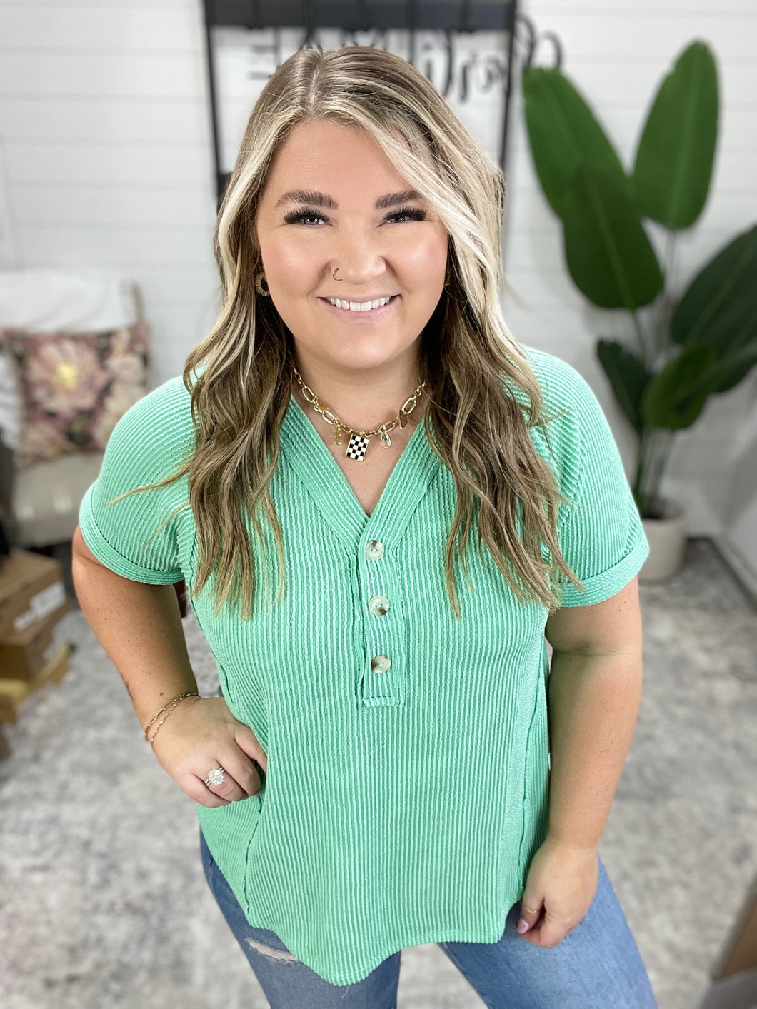 Plain and Sassy V-Neck Tee in Mint Green