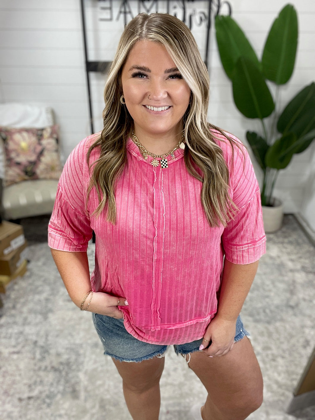 Loosely Speaking Oversized Basic Top in Fuchsia