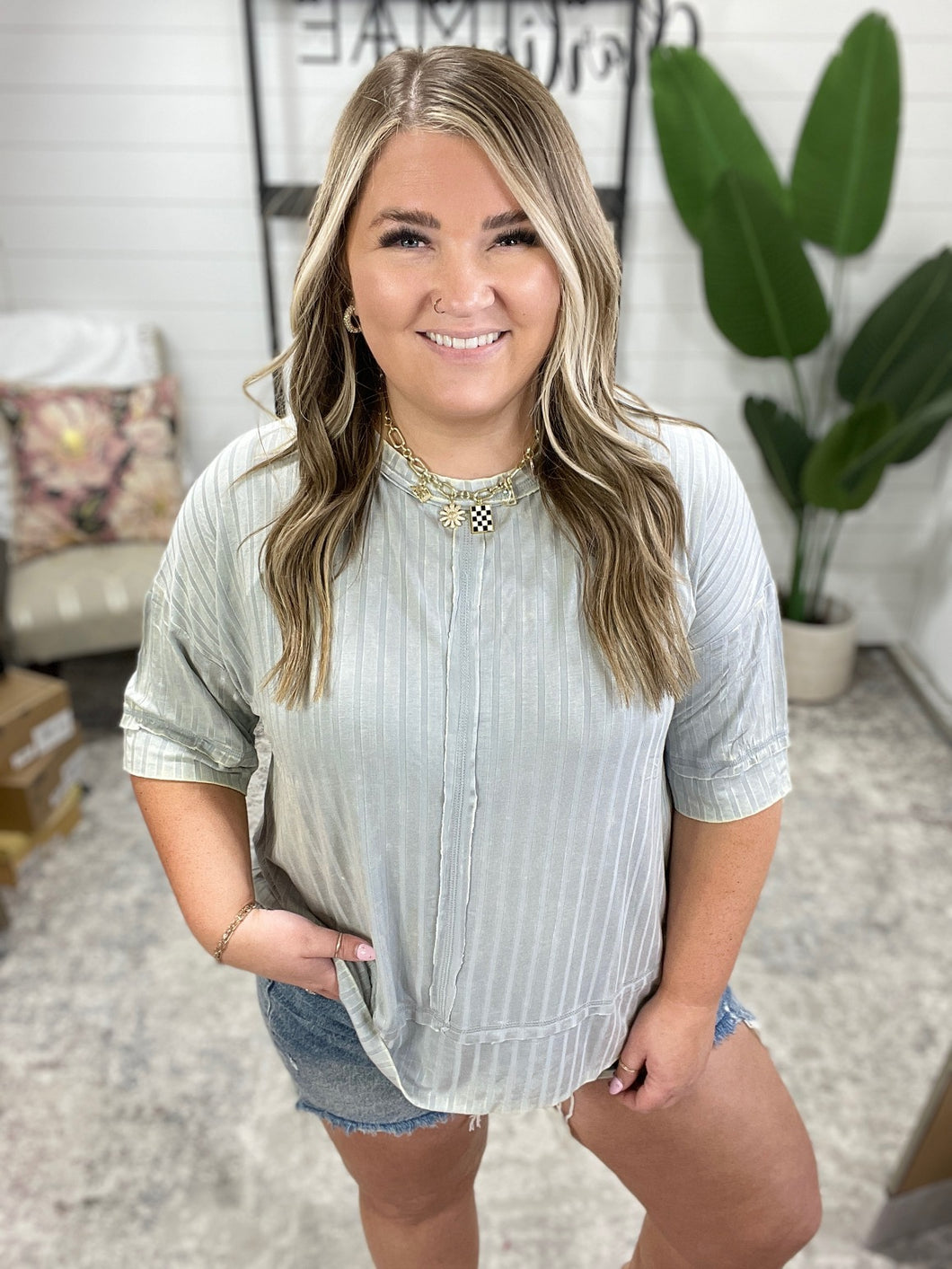 Loosely Speaking Oversized Basic Top in Lt Grey