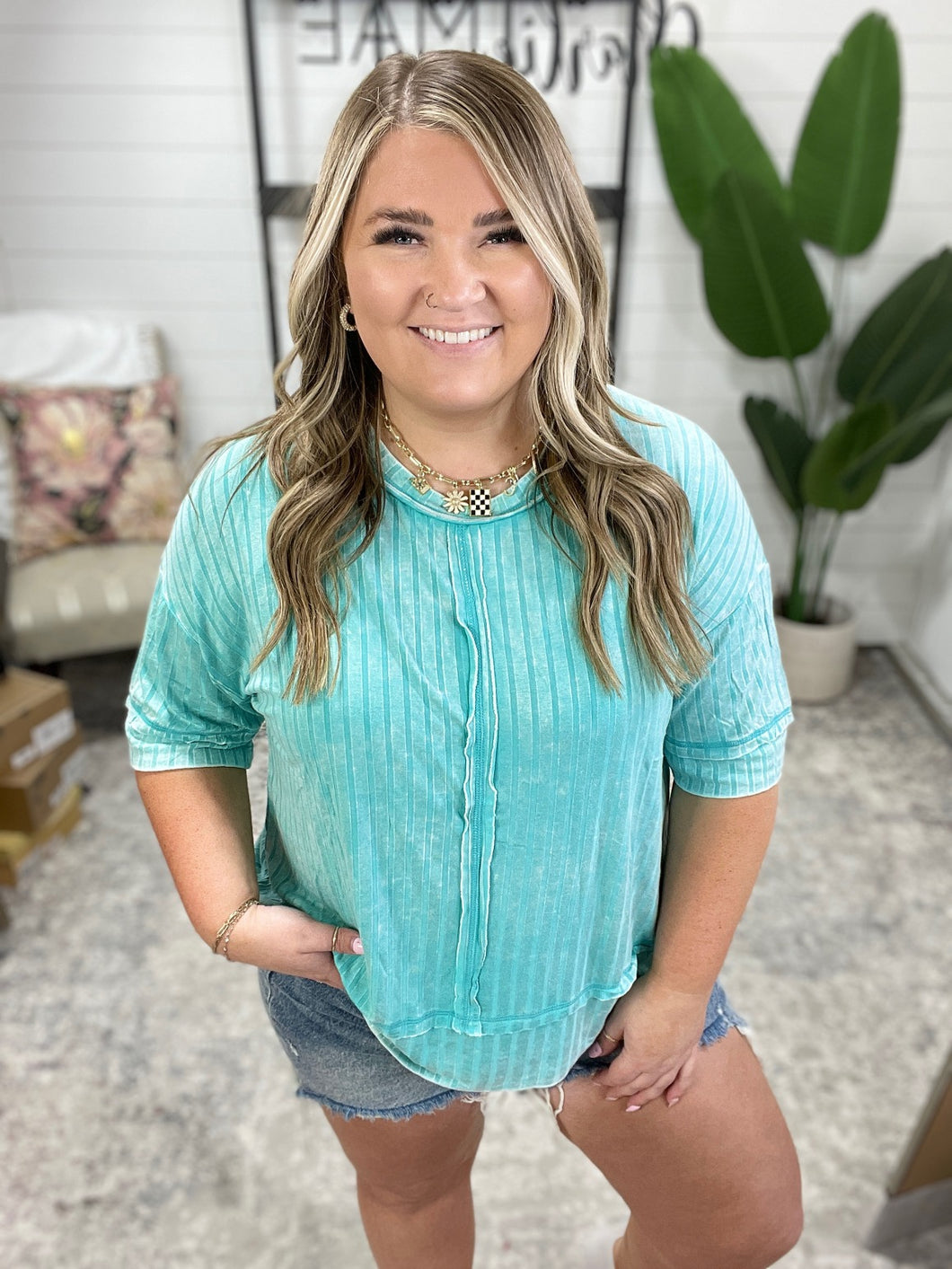 Loosely Speaking Oversized Basic Top in Turquoise