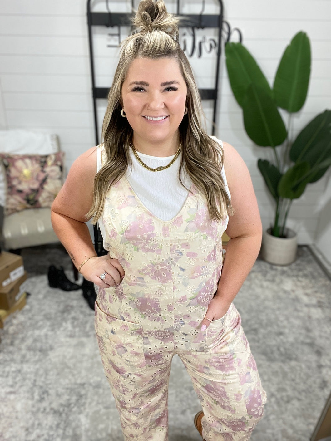 Laced Eyelet Knit Jumpsuit