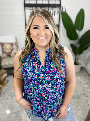Lizzy Tank Top in Royal Blue Paisley