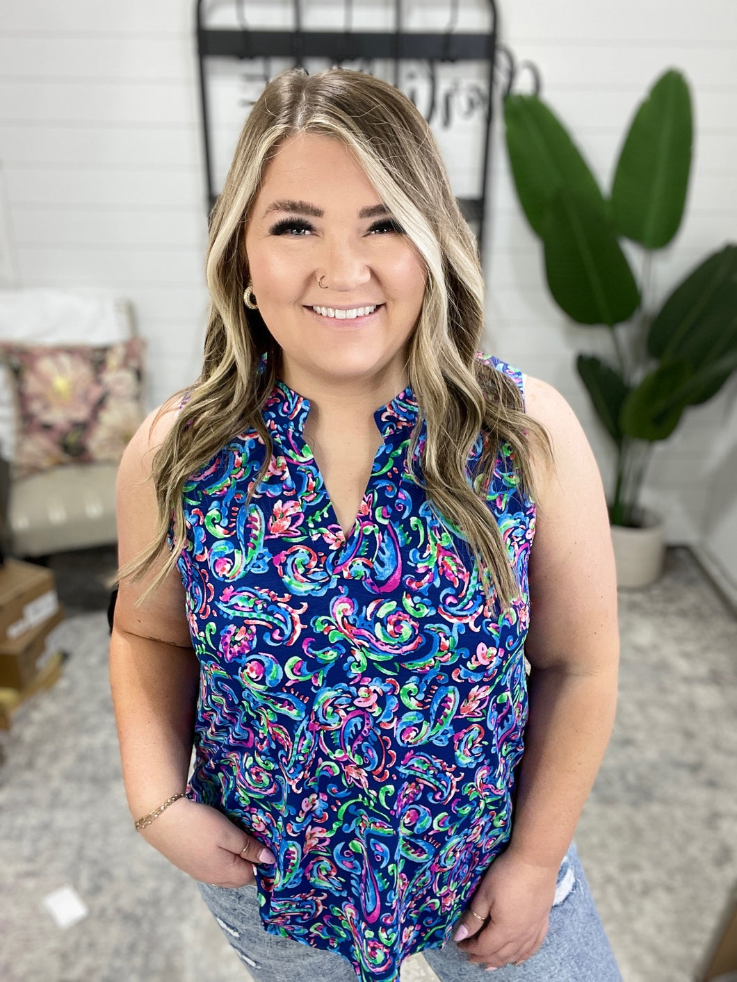 Lizzy Tank Top in Royal Blue Paisley